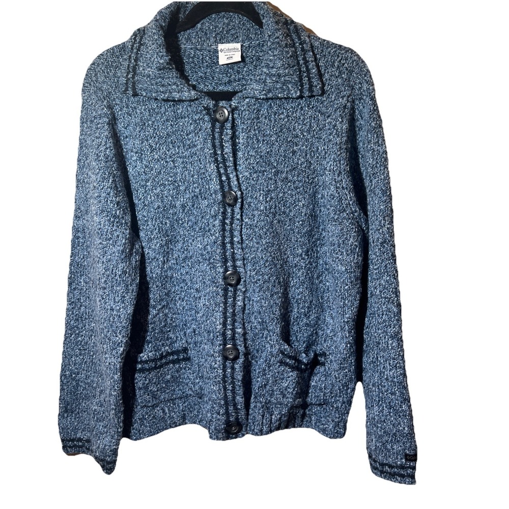 Columbia Button Front Cardigan Women XL‎ Popcorn Blue Pockets Lightweight EUC